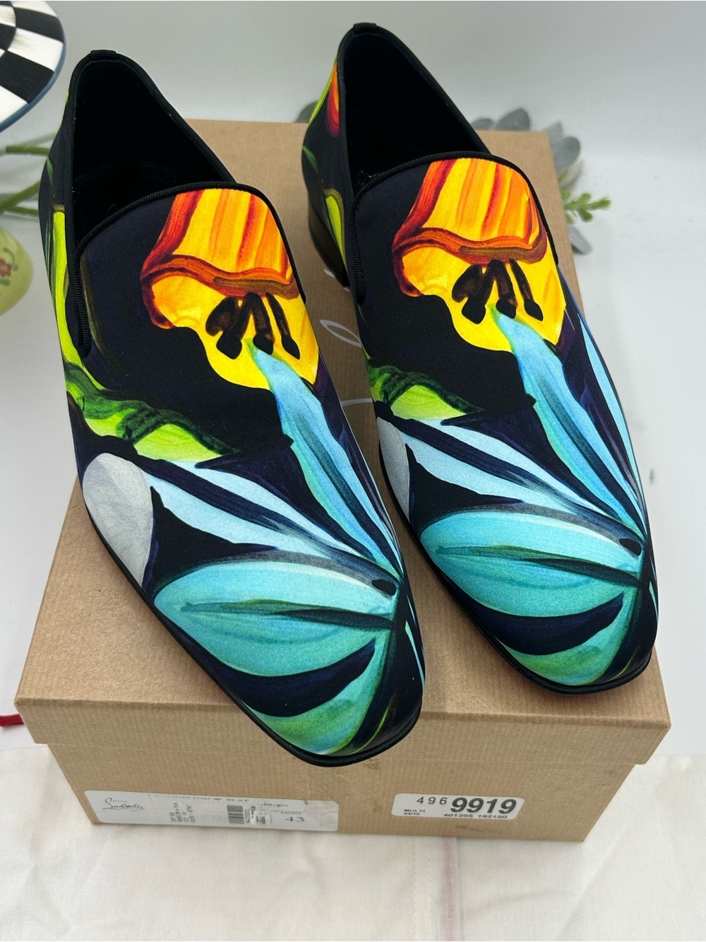 Men's Christian Louboutin floral print satin loafers size 43 made in Italy - Picture 3 of 11